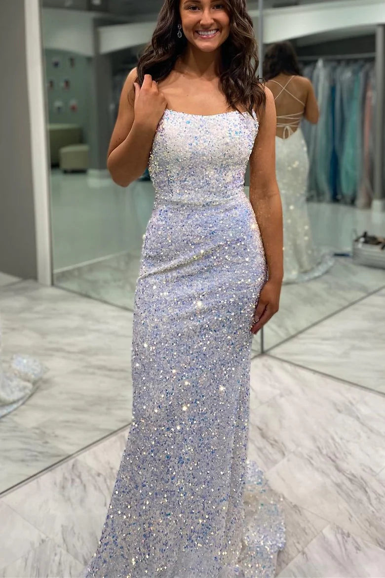 Vestido de fiesta largo con lentejuelas y sirena brillante